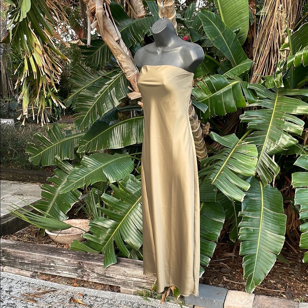Camila coelho strapless, bronze slip dress